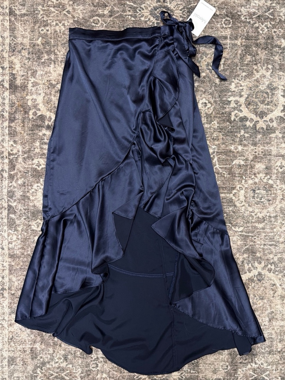 Meraki Navy Blue Flowy Skirt with Tie